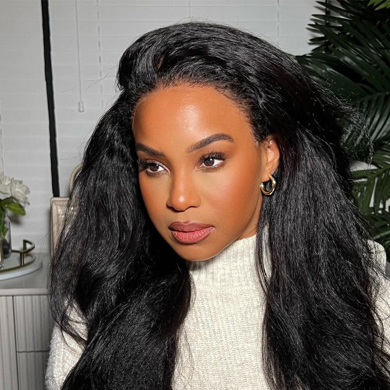 Wesface Kinky Straight 360 Lace Frontal Wig Natural Black Human Hair Wig