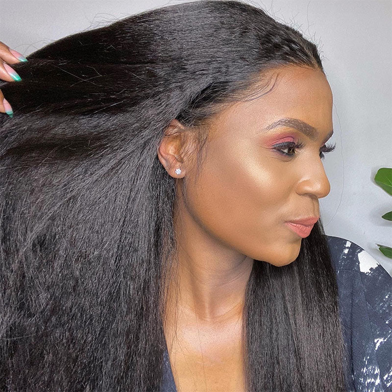 Wesface Kinky Straight 360 Lace Frontal Wig Natural Black Human Hair Wig