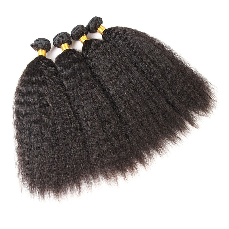 Wesface Kinky Straight 4 Pcs Bundles Hair Weft With 13x4 Lace Frontal Natural Black Human Hair
