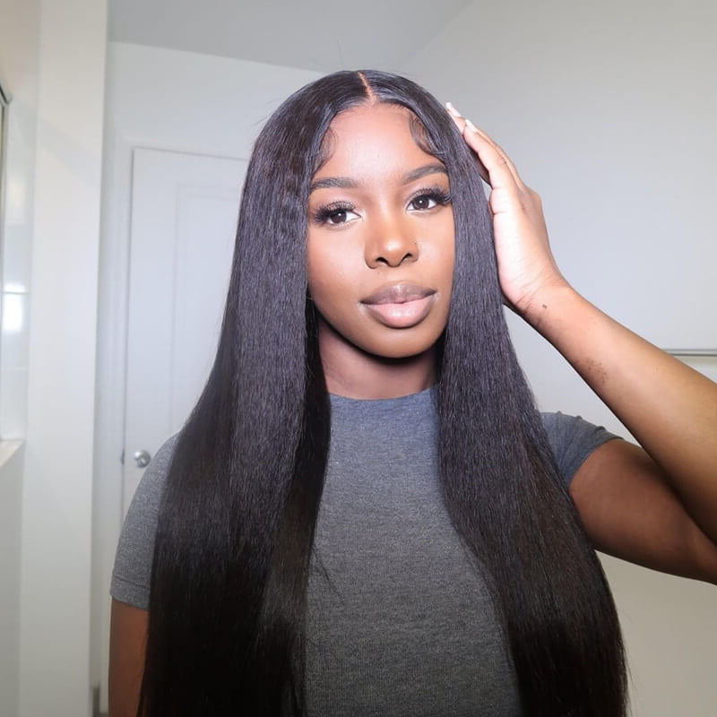 Wesface Kinky Straight 4 Pcs Bundles Hair Weft With 13x4 Lace Frontal Natural Black Human Hair