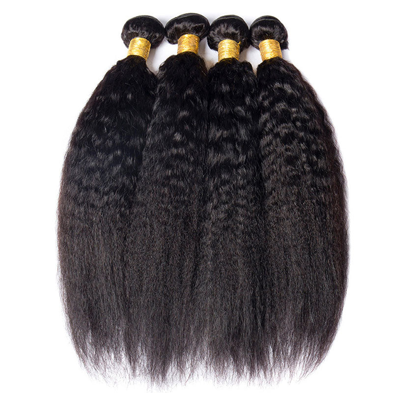 Wesface Kinky Straight 4 Pcs Bundles Hair Weft With 4x4 Lace Closure Natural Black Human Hair