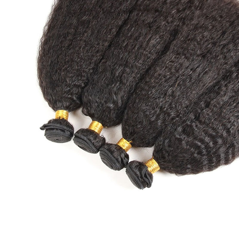 Paquetes de 4 mechones de cabello humano negro natural liso y rizado de Wesface