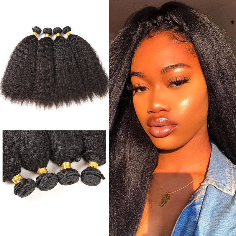 Paquetes de 4 mechones de cabello humano negro natural liso y rizado de Wesface