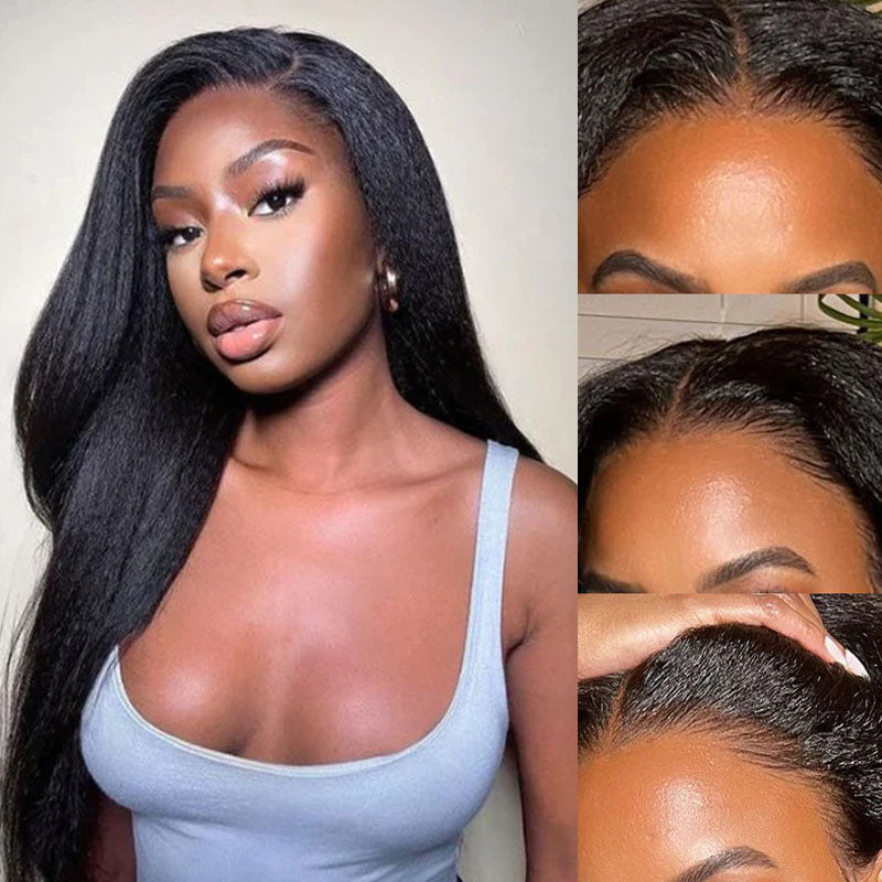 Wesface Kinky Straight 4x4 Lace Closure Wig Natural Black Human Hair Wig