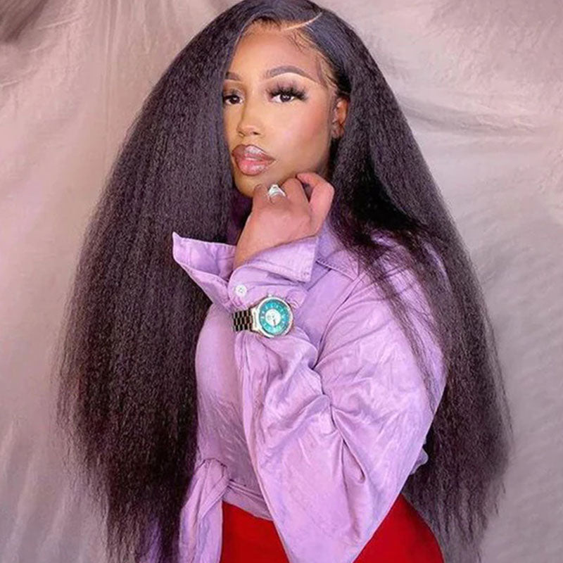 Wesface Kinky Straight 5x5 Lace Closure Wig Natural Black Human Hair Wig