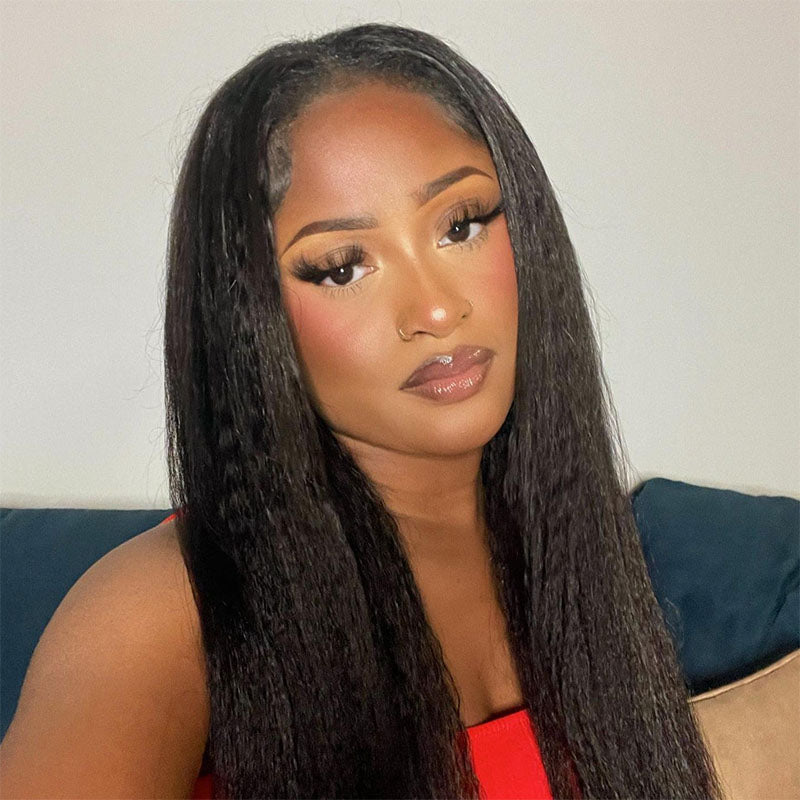 Wesface Kinky Straight T Part Wig Natural Black Human Virgin Hair For Women 180% Density