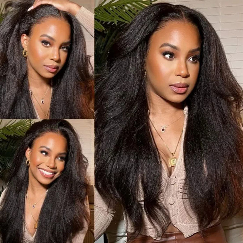 Wesface Kinky Straight T Part Wig Natural Black Human Virgin Hair For Women 180% Density