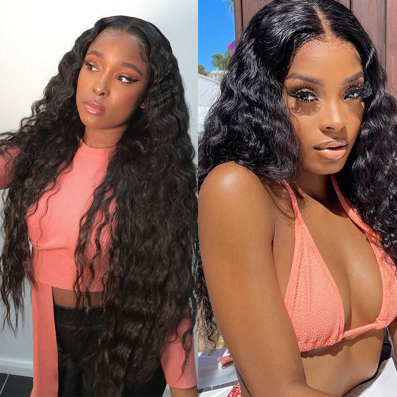 Wesface Loose Deep Wave 13x4 Lace Front Wig Natural Black Human Hair Wig