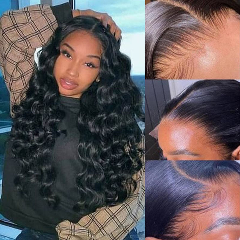 Wesface Loose Deep Wave 13x4 Lace Front Wig Natural Black Human Hair Wig