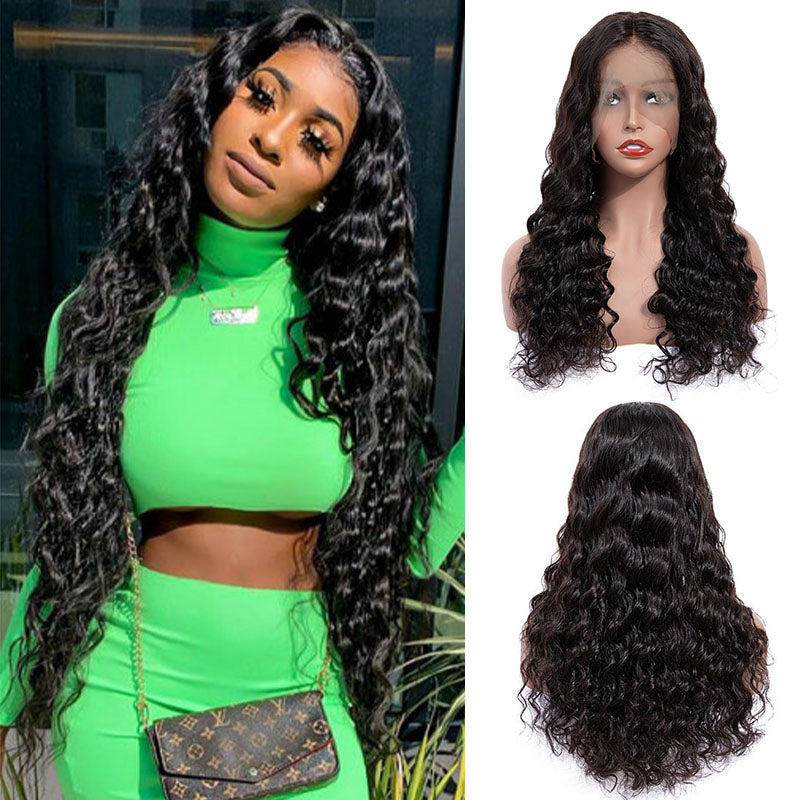 Wesface Loose Deep Wave 13x6 Lace Front Wig Peruca de cabelo humano preto natural