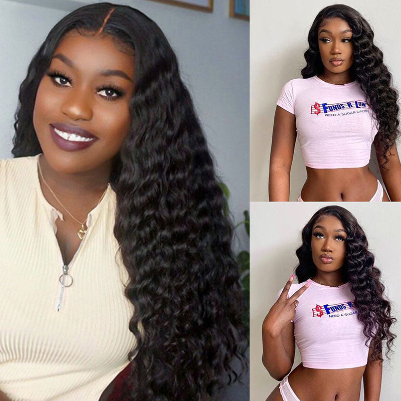 Wesface Loose Deep Wave 13x6 Lace Front Wig Natural Black Human Hair Wig