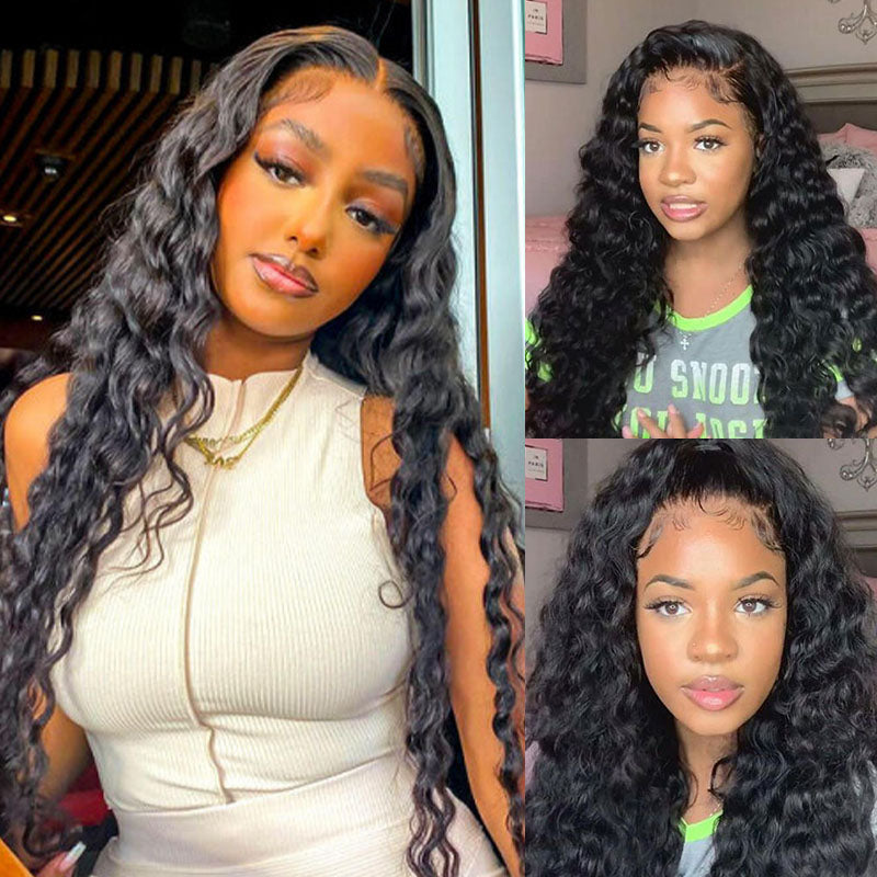 Wesface Loose Deep Wave 13x6 Lace Front Wig Natural Black Human Hair Wig