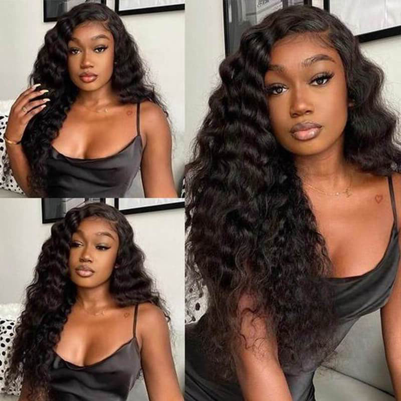 Wesface Loose Deep Wave 3 Pcs Bundles Hair Weft With 13x4 Lace Frontal Natural Black Human Virgin Hair