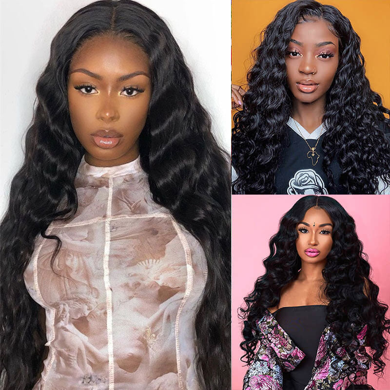Wesface Loose Deep Wave 3 Pcs Bundles Hair Weft With 4x4 Lace Closure Natural Black Human Virgin Hair