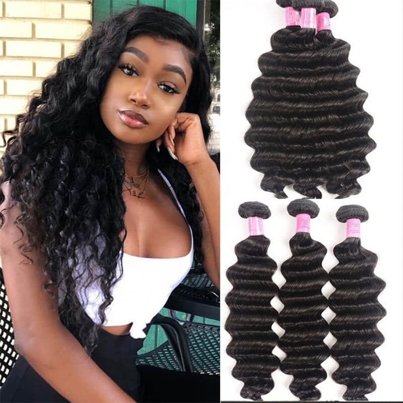 Wesface Loose Deep Wave 3 Pcs Bundles Hair Weft With 4x4 Lace Closure Natural Black Human Virgin Hair