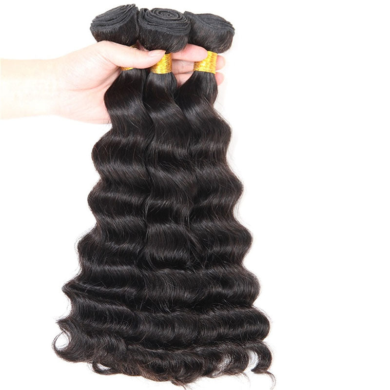 Wesface Loose Deep Wave 3 Pcs Bundles Natural Black Human Virgin Hair