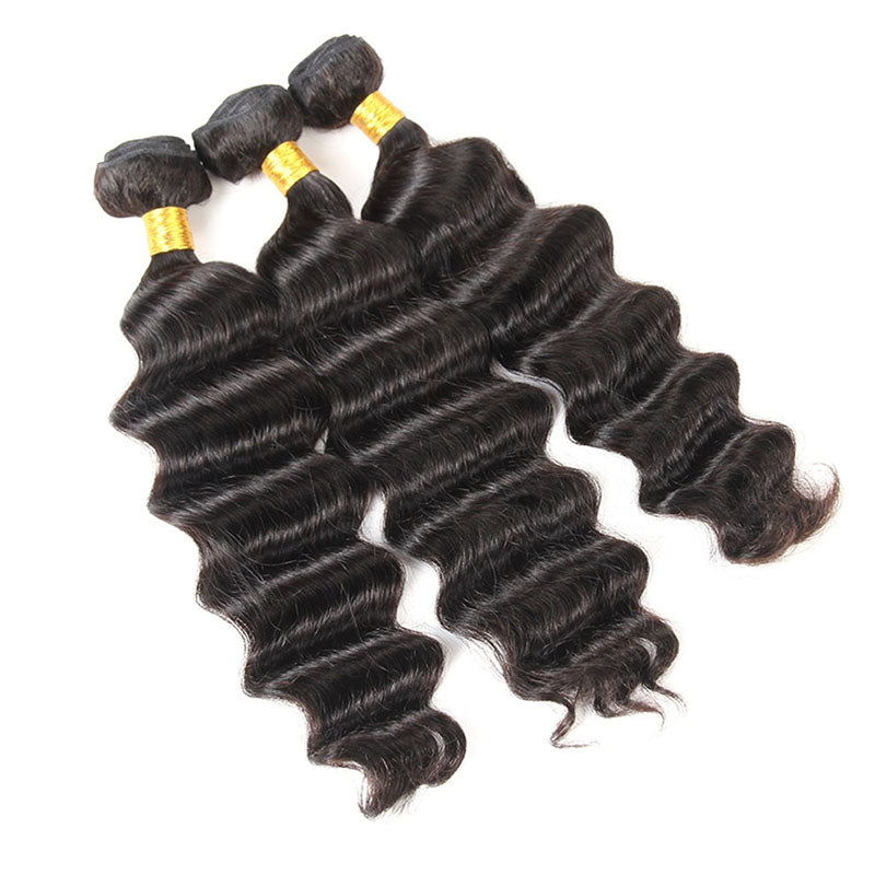 Wesface Loose Deep Wave 3 Pcs Bundles Natural Black Human Virgin Hair