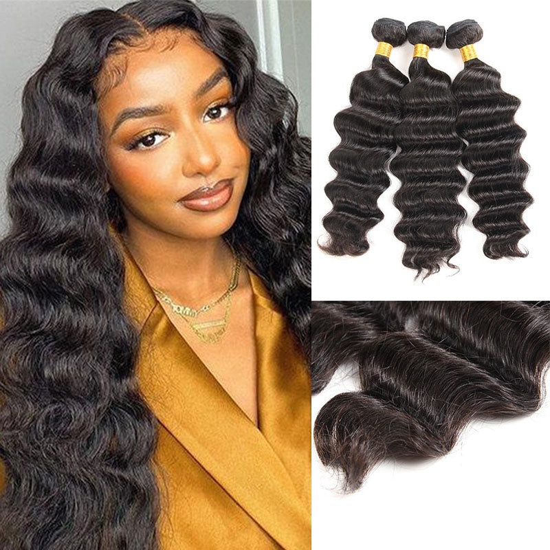 Wesface Loose Deep Wave 3 Pcs Bundles Natural Black Human Virgin Hair