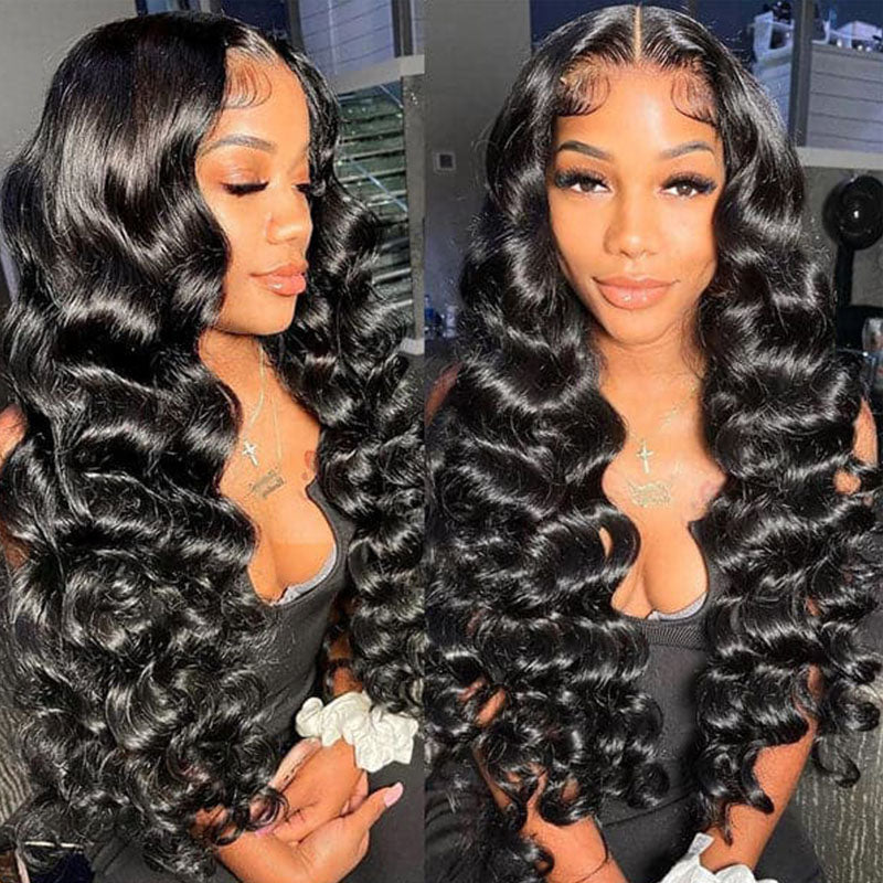 Wesface Loose Deep Wave 360 Lace Frontal Wig Natural Black Human Virgin Hair Wig