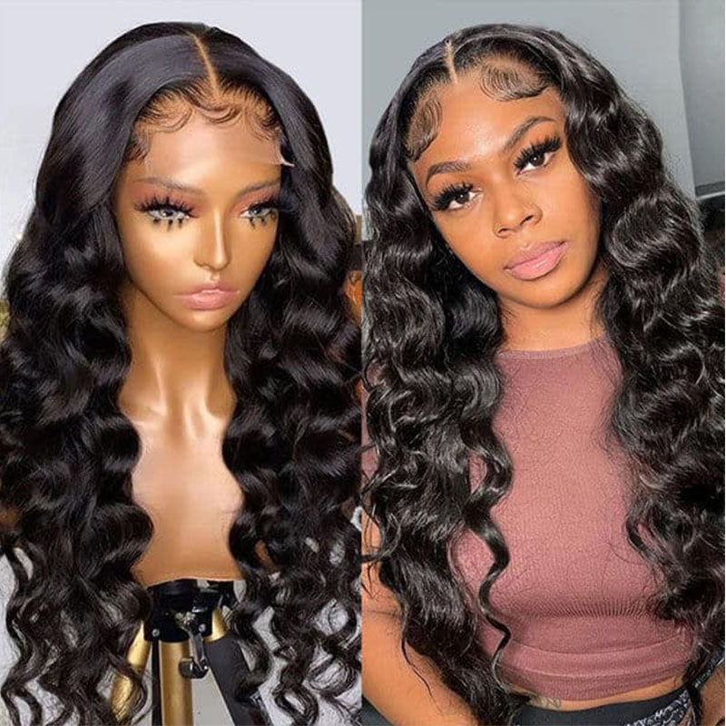 Wesface Loose Deep Wave 360 Lace Frontal Wig Natural Black Human Virgin Hair Wig