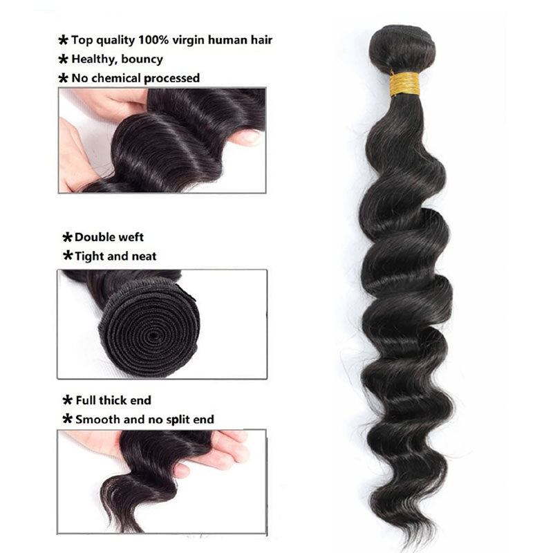 Wesface Loose Deep Wave 4 Pcs Bundles Hair Weft Natural Black Human Virgin Hair