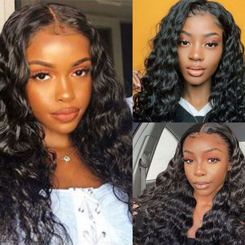 Wesface Loose Deep Wave 4x4 Lace Closure Wig Natural Black Human Hair Wig