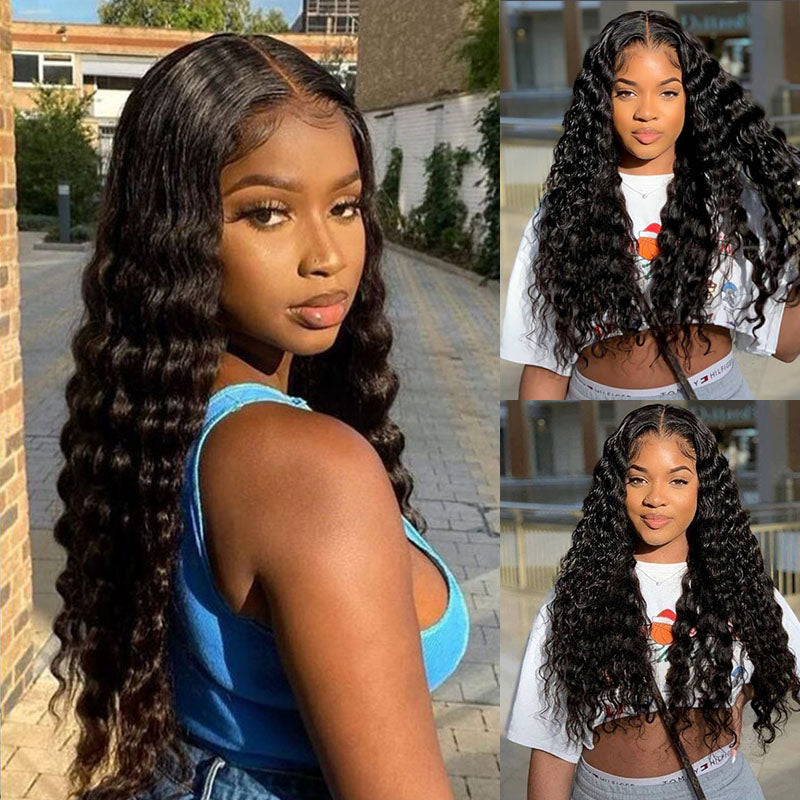 Wesface Loose Deep Wave 5x5 Lace Closure Wig Natural Black Human Hair Wig