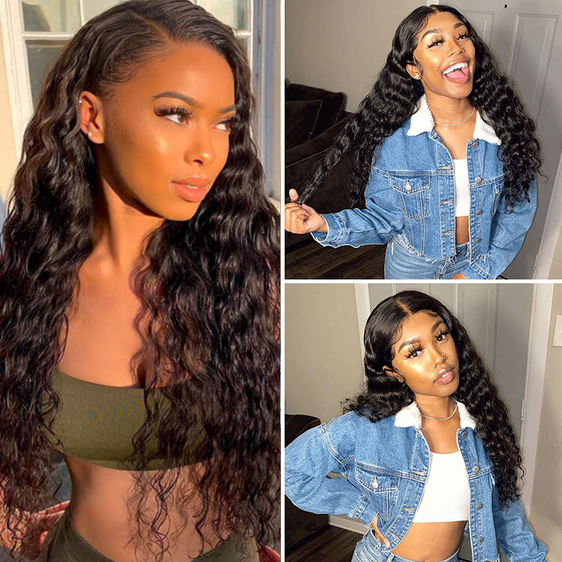 Wesface Loose Deep Wave 5x5 Lace Closure Wig Natural Black Human Hair Wig