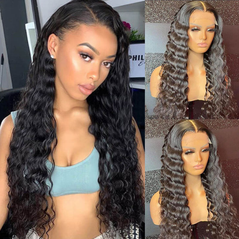 Wesface Loose Deep Wave 5x5 Lace Closure Wig Natural Black Human Hair Wig
