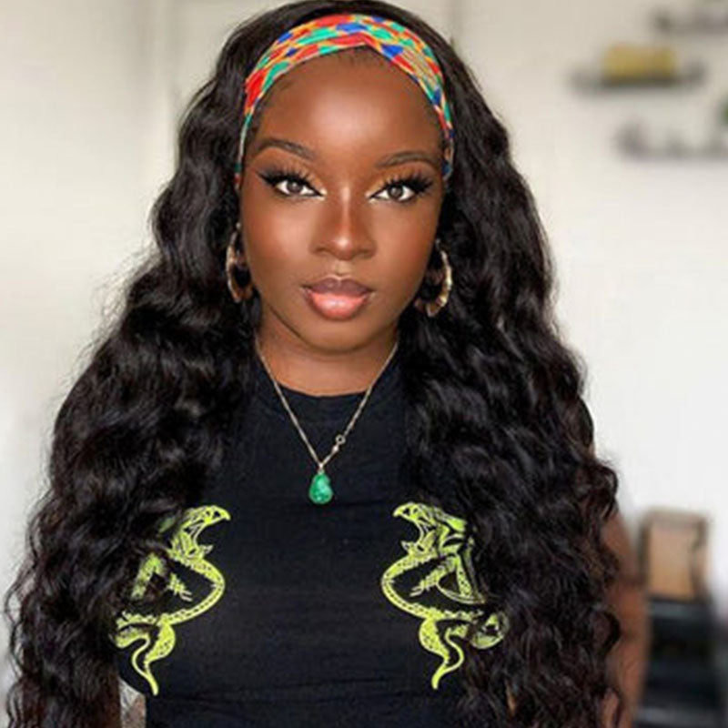 Wesface Loose Deep Wave Headband Wig Natural Black Human Virgin Hair For Women 180% Density
