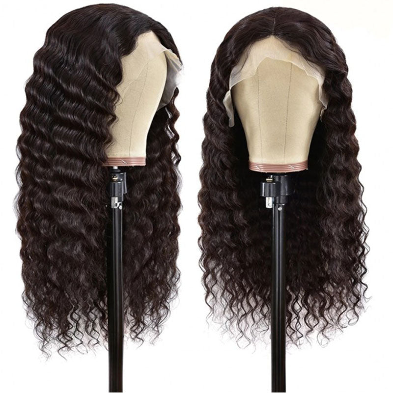 Wesface Loose Deep Wave T Part Wig Natural Black Human Virgin Hair For Women 180% Density