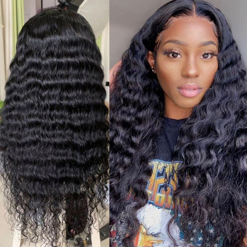 Wesface Loose Deep Wave T Part Wig Natural Black Human Virgin Hair For Women 180% Density