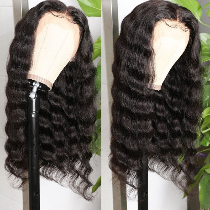 Wesface Loose Deep Wave T Part Wig Natural Black Human Virgin Hair For Women 180% Density