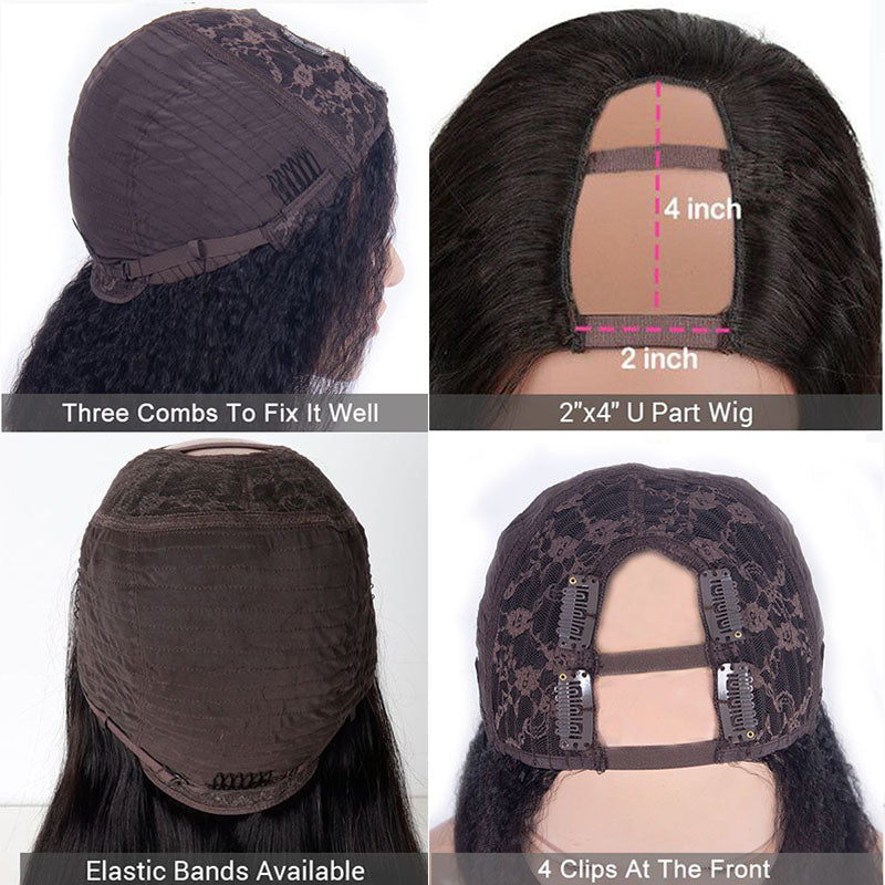 Wesface Loose Deep Wave U Part Wig Natural Black Human Virgin Hair For Women 180% Density