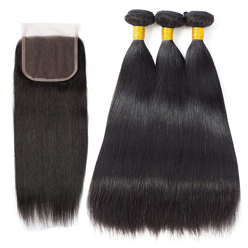 Wesface Straight 3 Pcs Bundles Hair Weft With 4x4 Lace Closure Human Hair