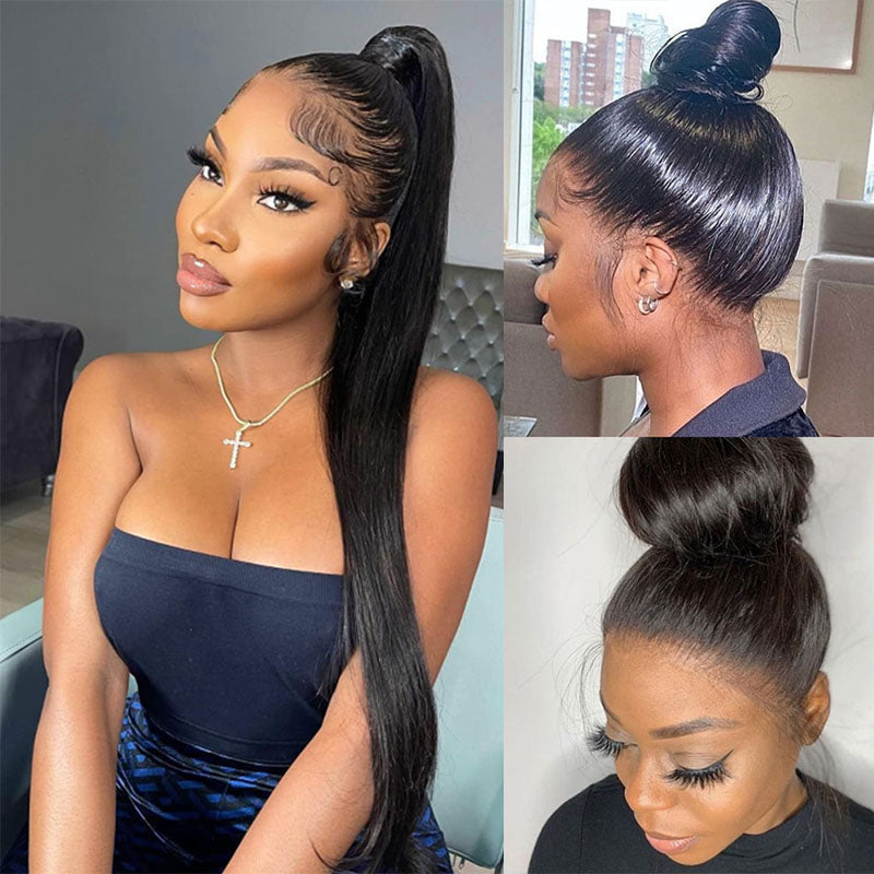 Wesface Straight 360 Lace Frontal Wig Natural Black Human Hair Wig