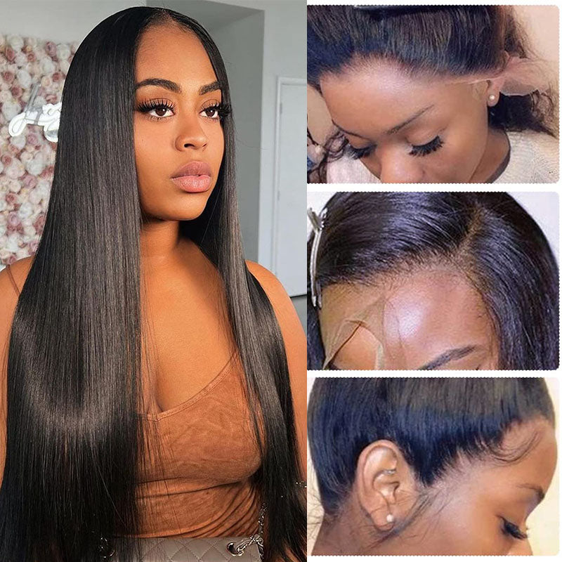 Wesface Straight 360 Lace Frontal Wig Natural Black Human Hair Wig