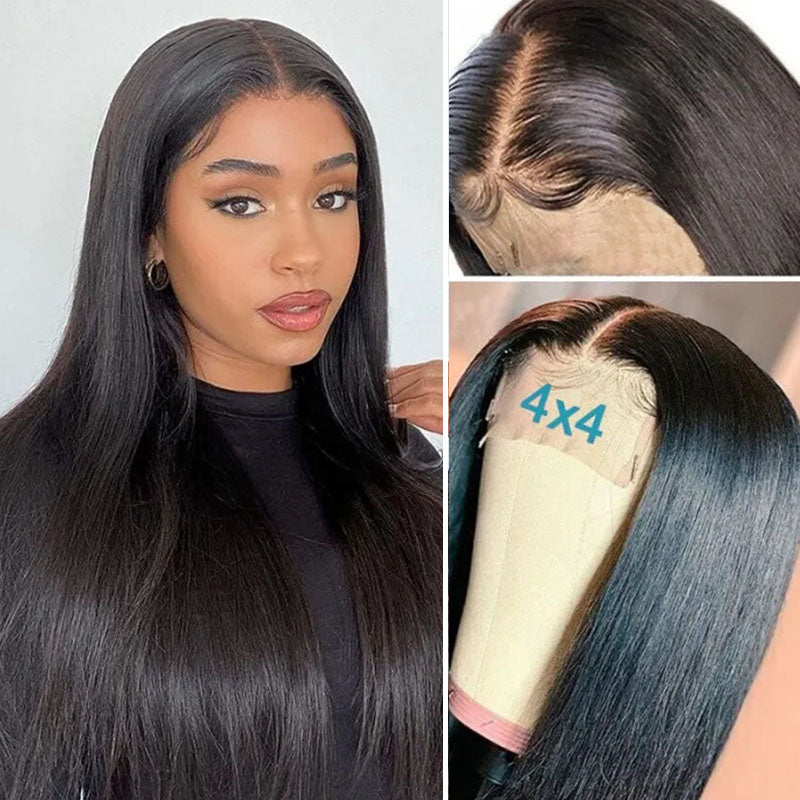 Wesface Straight 4x4 Lace Closure Wig Natural Black Human Hair Wig
