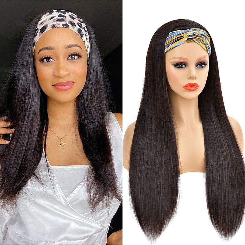 Peluca de cabello humano Wesface con diadema recta y color negro natural, densidad del 180 %