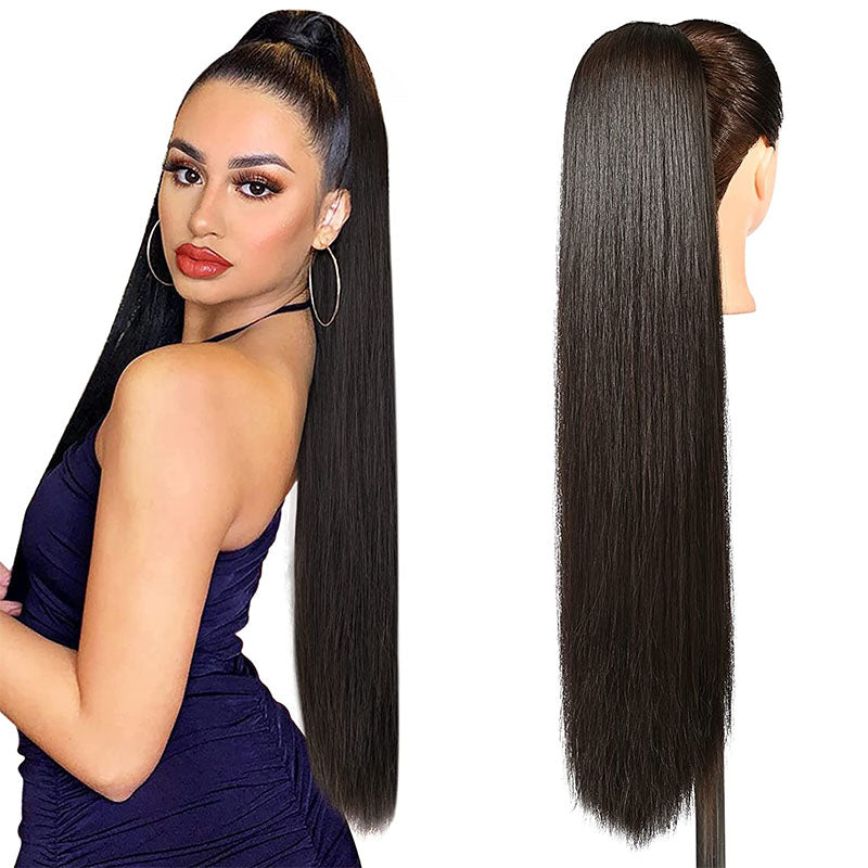 Wesface 16-40 Inch Straight Ponytail Natural Black Human Virgin Hair
