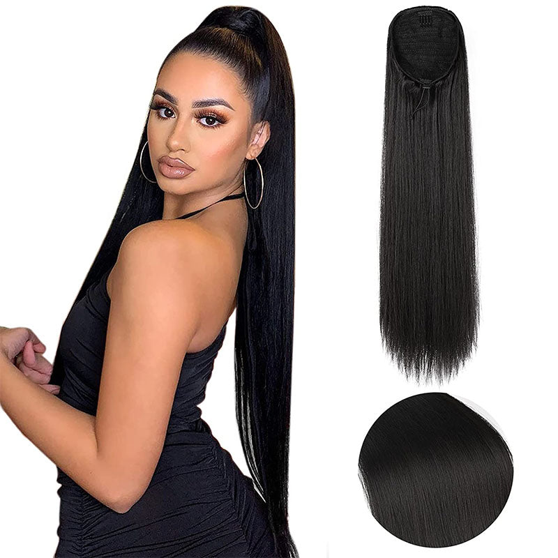 Wesface 16-40 Inch Straight Ponytail Natural Black Human Virgin Hair