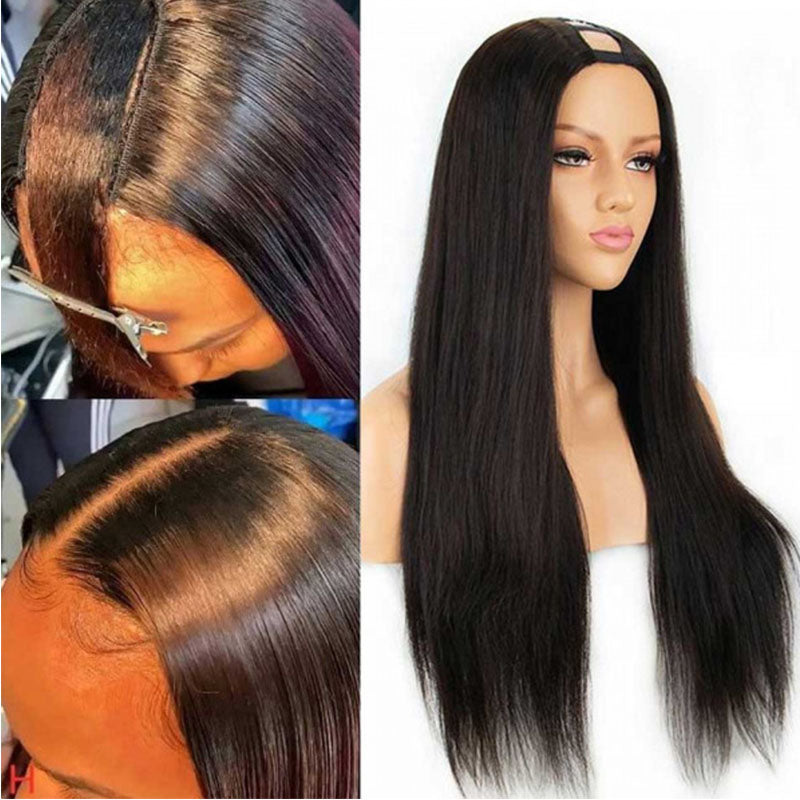Wesface Straight U Part Wig Natural Black Human Hair Wig For Women 180% Density