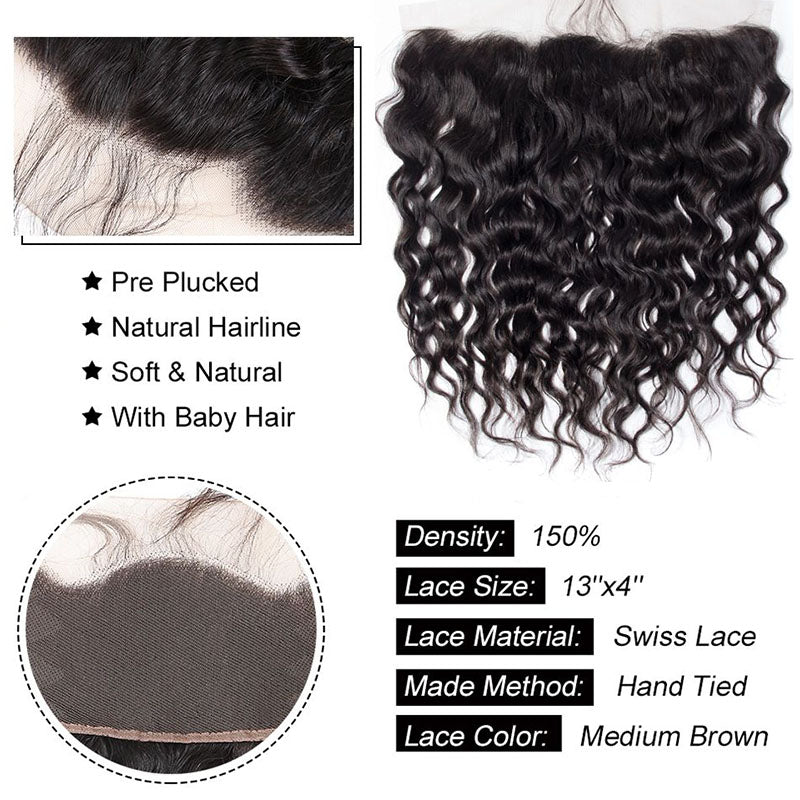 Wesface Water Wave 1 Pcs Lace Frontal Natural Black Human Hair