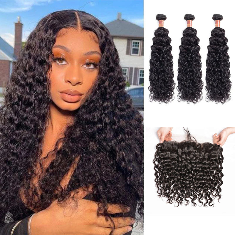 Wesface Water Wave 1 Pcs Lace Frontal Natural Black Human Hair