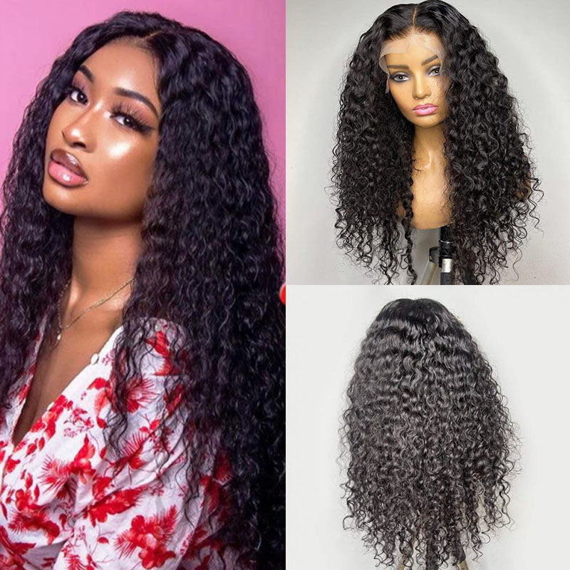 Wesface Water Wave 13x6 Lace Front Wig Natural Black Human Hair Wig