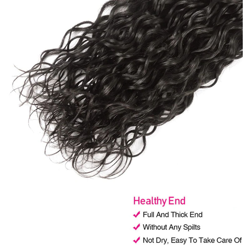 Wesface Water Wave 3 Bundles Hair Weft With 4x4 Lace Closure Natural Black