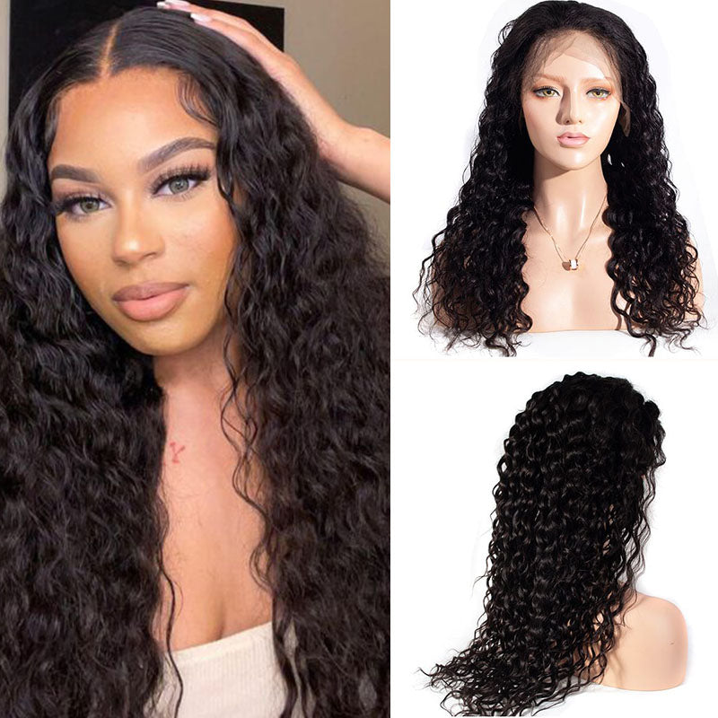Wesface Water Wave 360 Lace Frontal Wig Natural Black Human Hair Wig