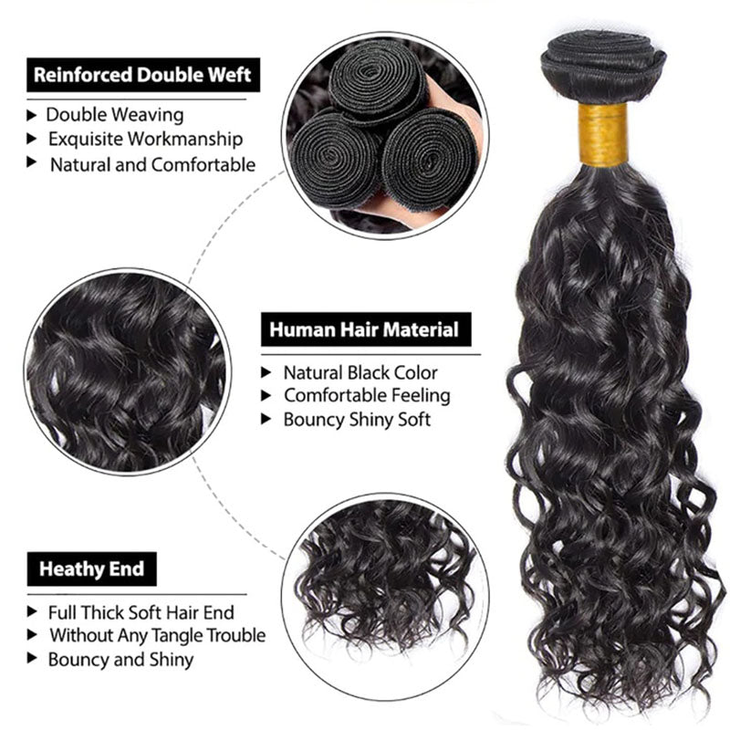 Wesface Water Wave 4 Bundles Hair Weft With 13x4 Lace Frontal Human Hair