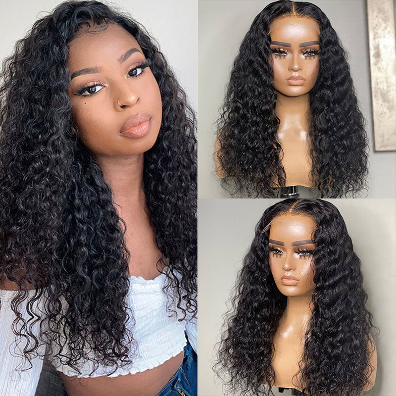 Wesface Water Wave 4x4 Lace Closure Wig Natural Black Human Hair Wig