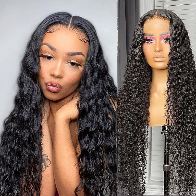 Wesface Water Wave 4x4 Lace Closure Wig Natural Black Human Hair Wig
